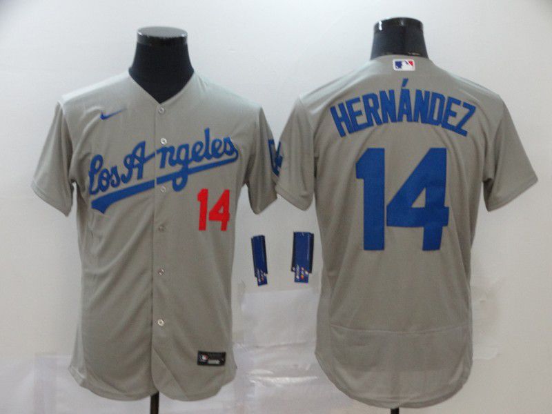 Men Los Angeles Dodgers #14 Hernandez Grey Nike Elite MLB Jerseys